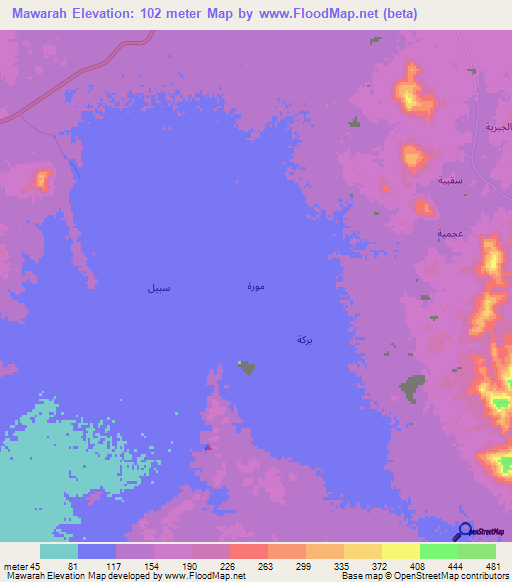 Mawarah,Saudi Arabia Elevation Map