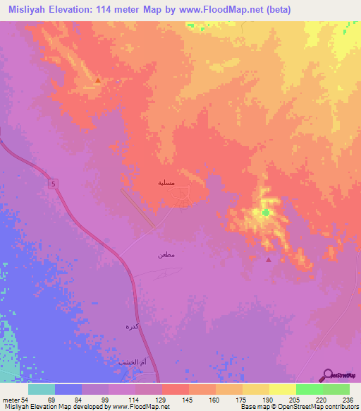 Misliyah,Saudi Arabia Elevation Map