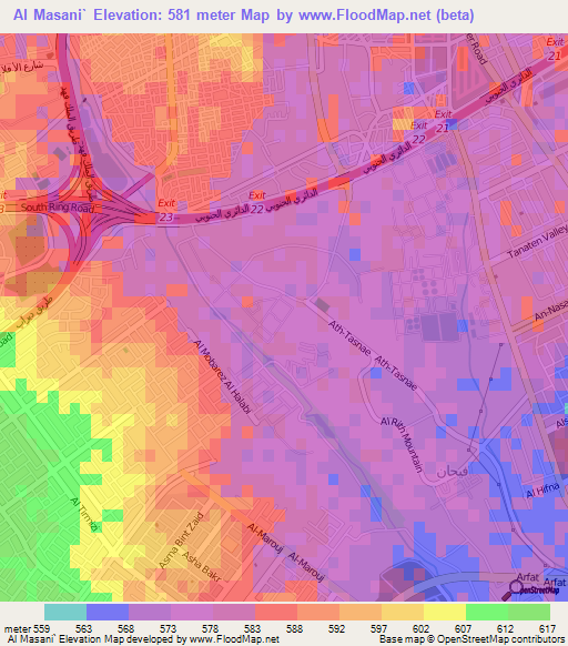 Al Masani`,Saudi Arabia Elevation Map