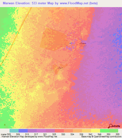 Marwan,Saudi Arabia Elevation Map