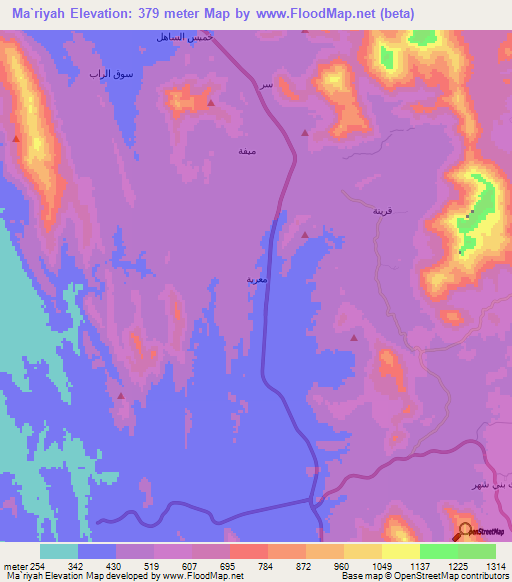 Ma`riyah,Saudi Arabia Elevation Map