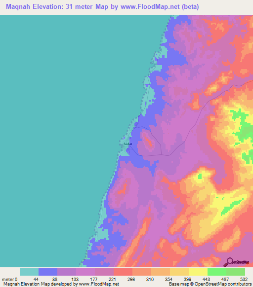 Maqnah,Saudi Arabia Elevation Map