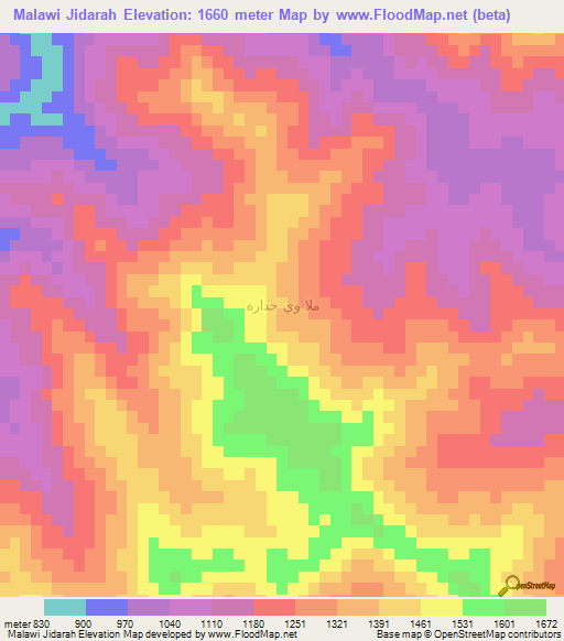 Malawi Jidarah,Saudi Arabia Elevation Map