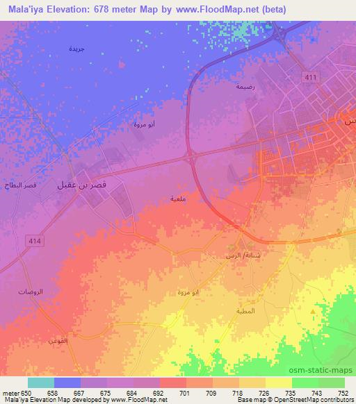 Mala'iya,Saudi Arabia Elevation Map