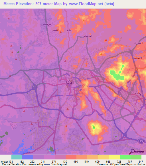 Elevation Of Mecca,saudi Arabia Elevation Map, Topography, Contour