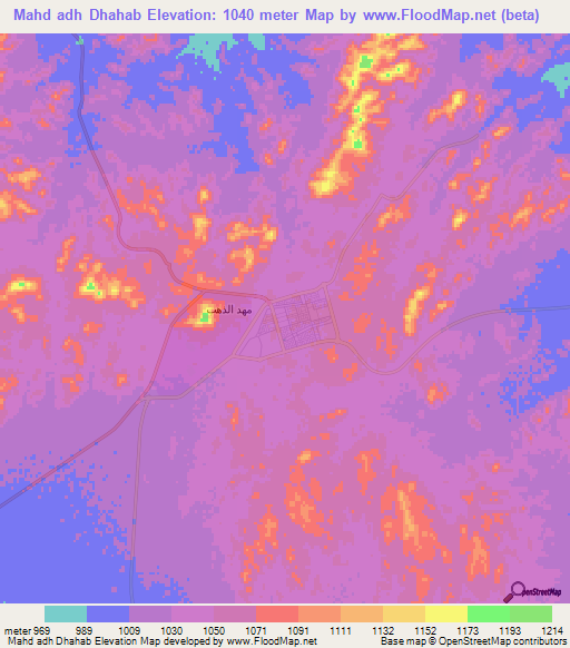 Mahd adh Dhahab,Saudi Arabia Elevation Map