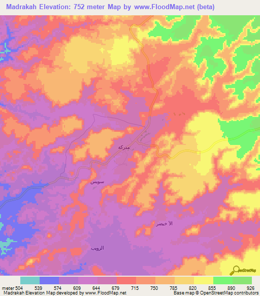 Madrakah,Saudi Arabia Elevation Map