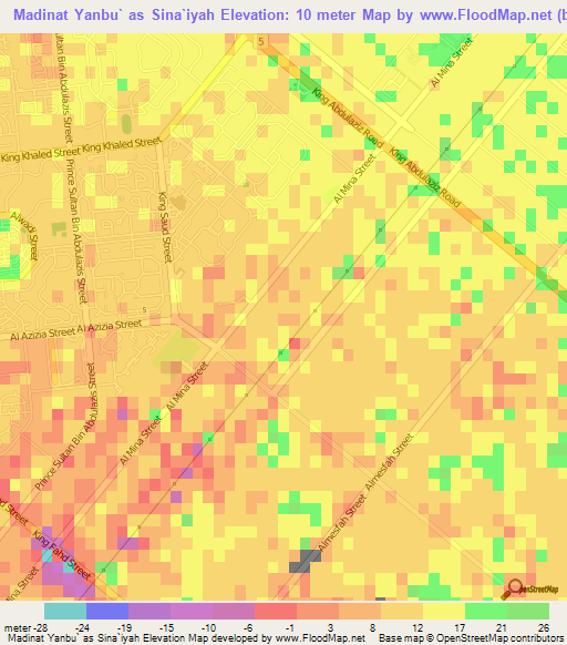 Madinat Yanbu` as Sina`iyah,Saudi Arabia Elevation Map