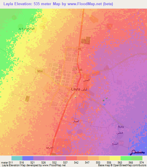 Layla,Saudi Arabia Elevation Map