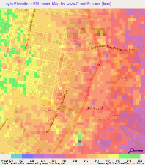 Layla,Saudi Arabia Elevation Map