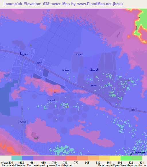 Lamma`ah,Saudi Arabia Elevation Map