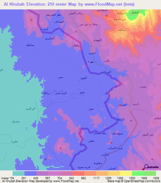 Al Khubah,Saudi Arabia Elevation Map