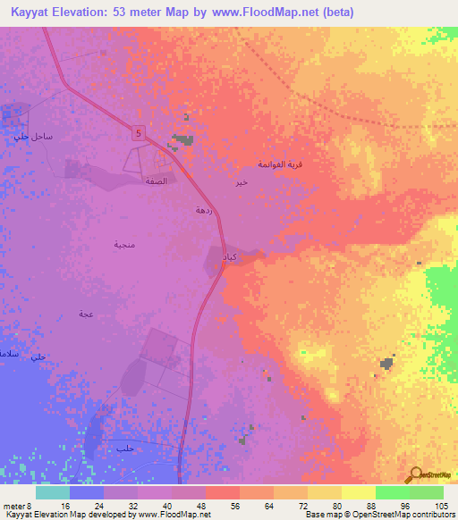 Kayyat,Saudi Arabia Elevation Map