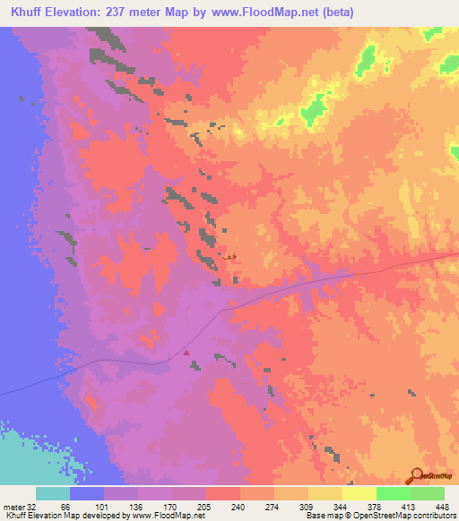 Khuff,Saudi Arabia Elevation Map