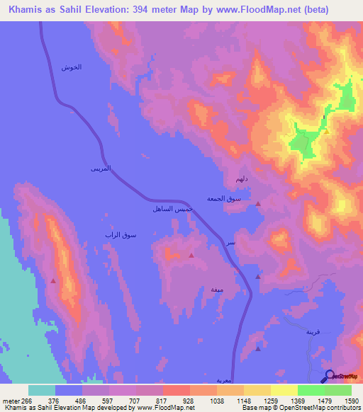 Khamis as Sahil,Saudi Arabia Elevation Map