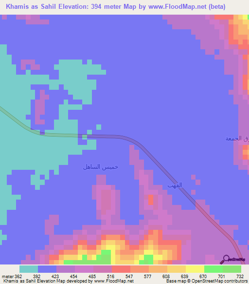 Khamis as Sahil,Saudi Arabia Elevation Map