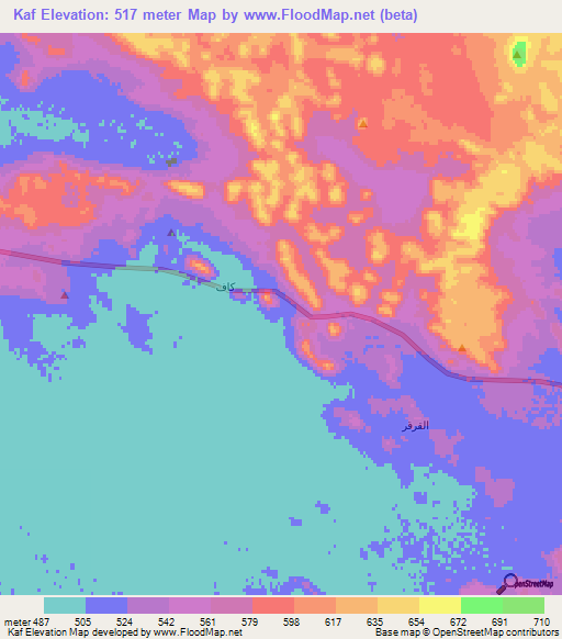 Kaf,Saudi Arabia Elevation Map