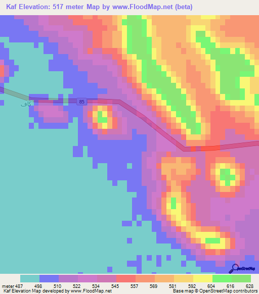 Kaf,Saudi Arabia Elevation Map