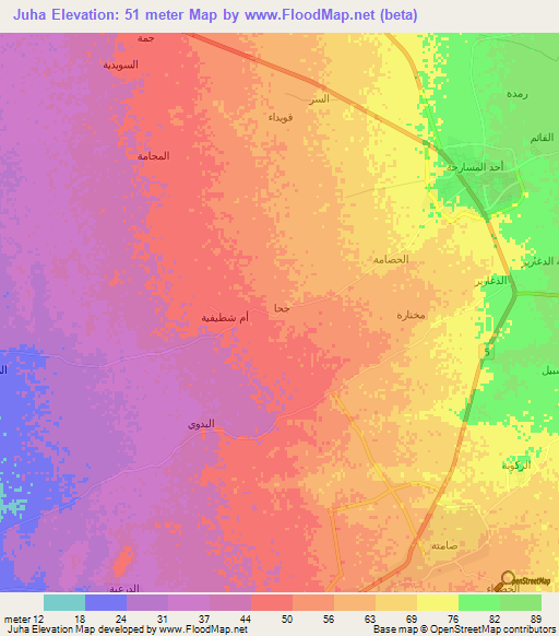 Juha,Saudi Arabia Elevation Map