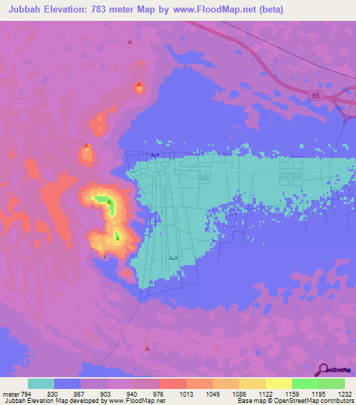 Jubbah,Saudi Arabia Elevation Map