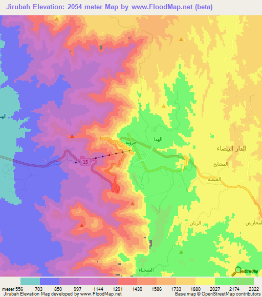 Jirubah,Saudi Arabia Elevation Map