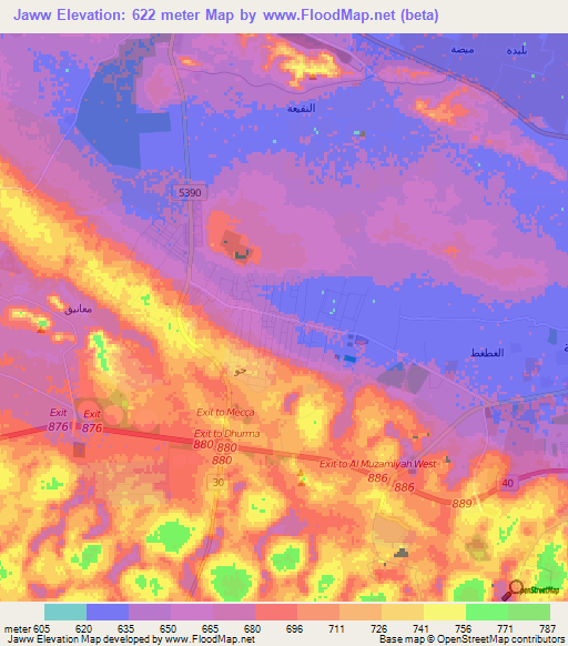 Jaww,Saudi Arabia Elevation Map