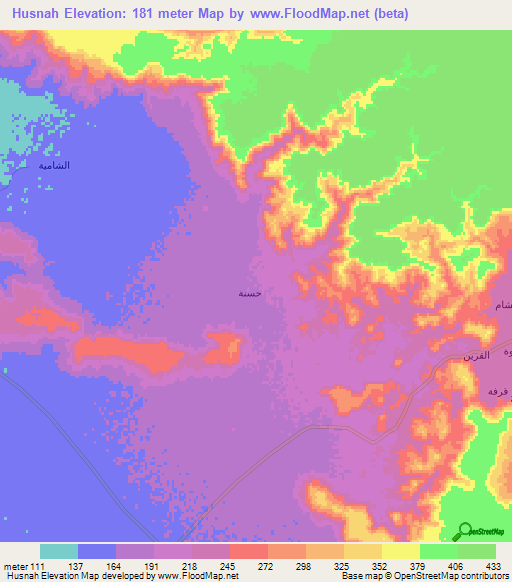 Husnah,Saudi Arabia Elevation Map