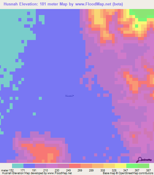 Husnah,Saudi Arabia Elevation Map