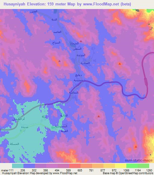 Husayniyah,Saudi Arabia Elevation Map