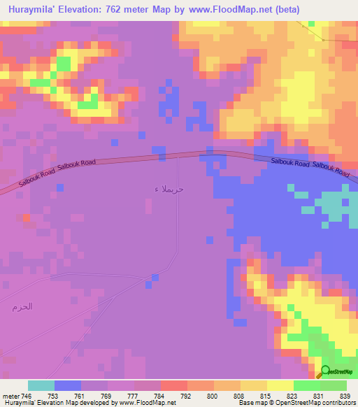 Huraymila',Saudi Arabia Elevation Map