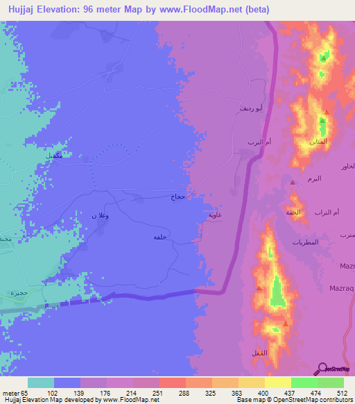 Hujjaj,Saudi Arabia Elevation Map