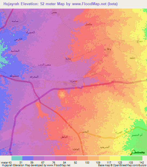 Hujayrah,Saudi Arabia Elevation Map