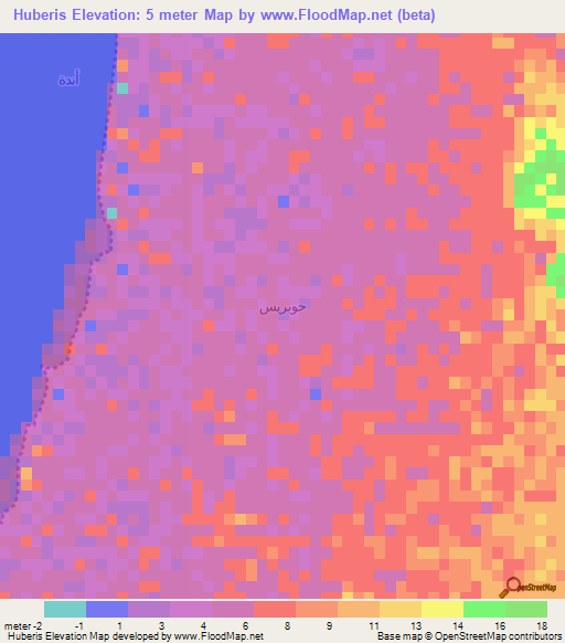 Huberis,Saudi Arabia Elevation Map