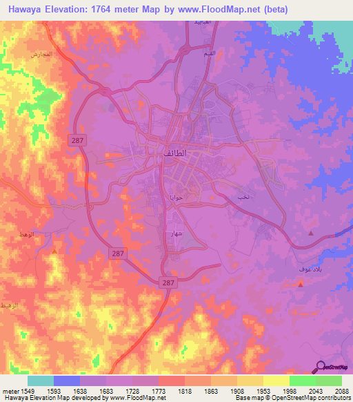 Hawaya,Saudi Arabia Elevation Map