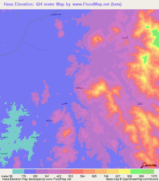 Hasa,Saudi Arabia Elevation Map