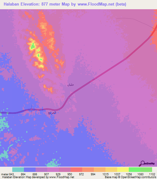 Halaban,Saudi Arabia Elevation Map