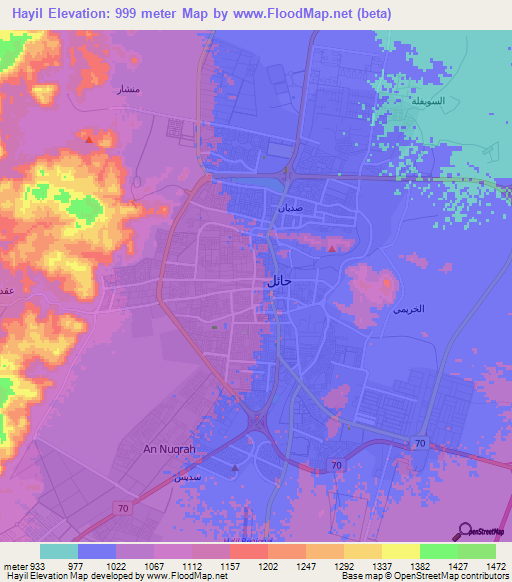 Hayil,Saudi Arabia Elevation Map