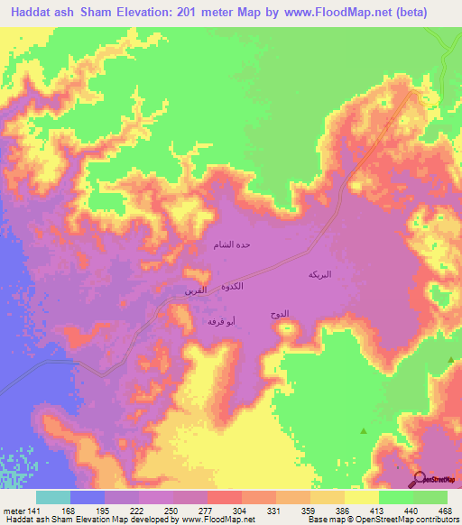 Haddat ash Sham,Saudi Arabia Elevation Map