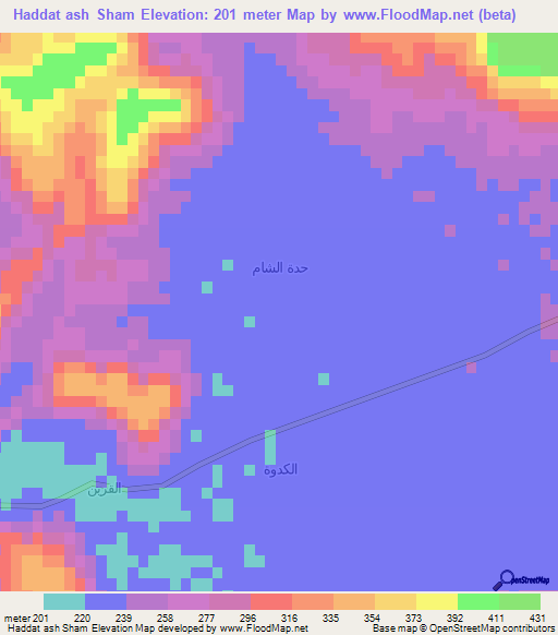 Haddat ash Sham,Saudi Arabia Elevation Map