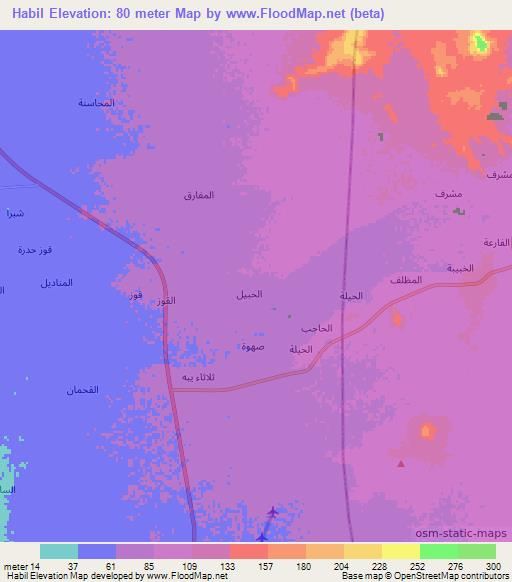 Habil,Saudi Arabia Elevation Map