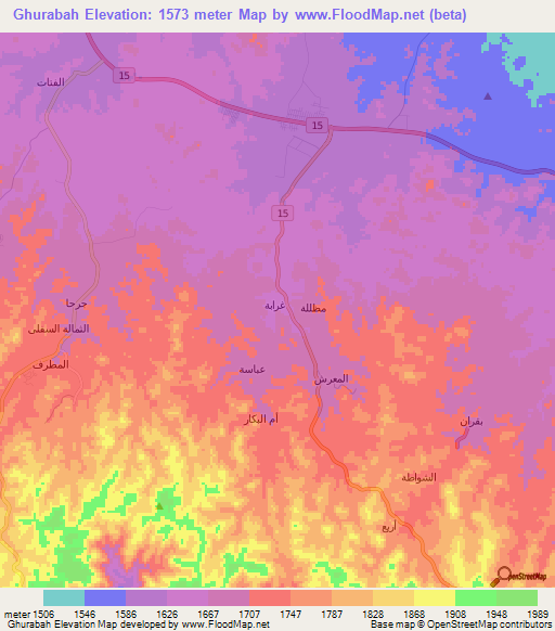 Ghurabah,Saudi Arabia Elevation Map