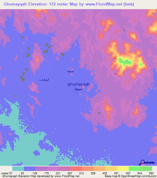 Ghumayqah,Saudi Arabia Elevation Map