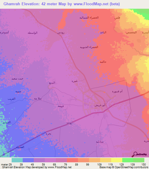 Ghamrah,Saudi Arabia Elevation Map