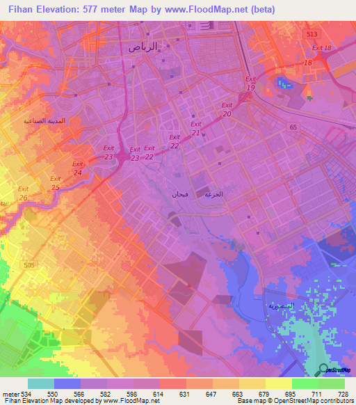 Fihan,Saudi Arabia Elevation Map