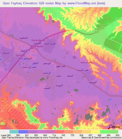 Qasr Fayhaq,Saudi Arabia Elevation Map