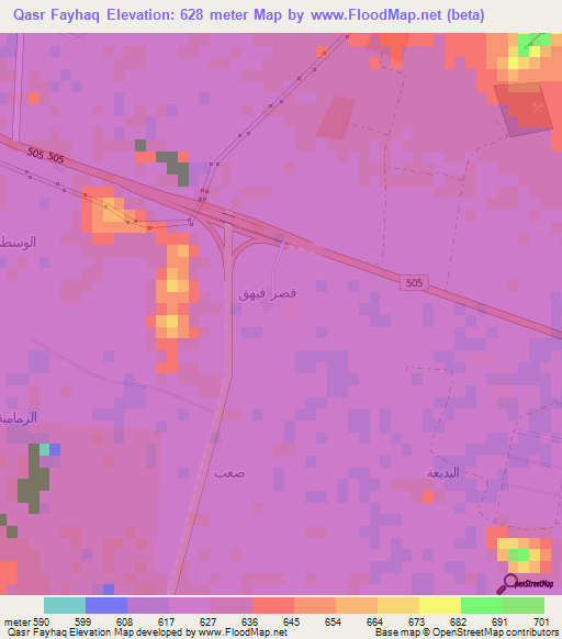 Qasr Fayhaq,Saudi Arabia Elevation Map