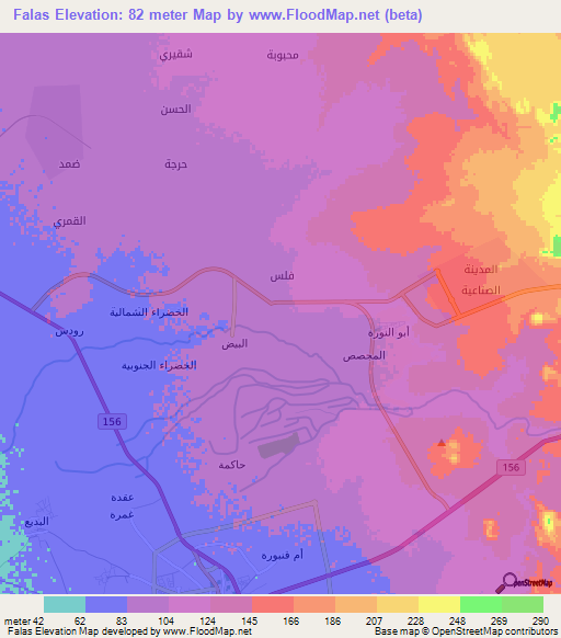 Falas,Saudi Arabia Elevation Map