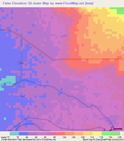 Falas,Saudi Arabia Elevation Map