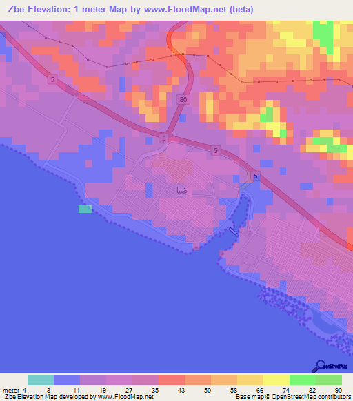 Zbe,Saudi Arabia Elevation Map