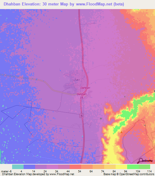 Dhahban,Saudi Arabia Elevation Map